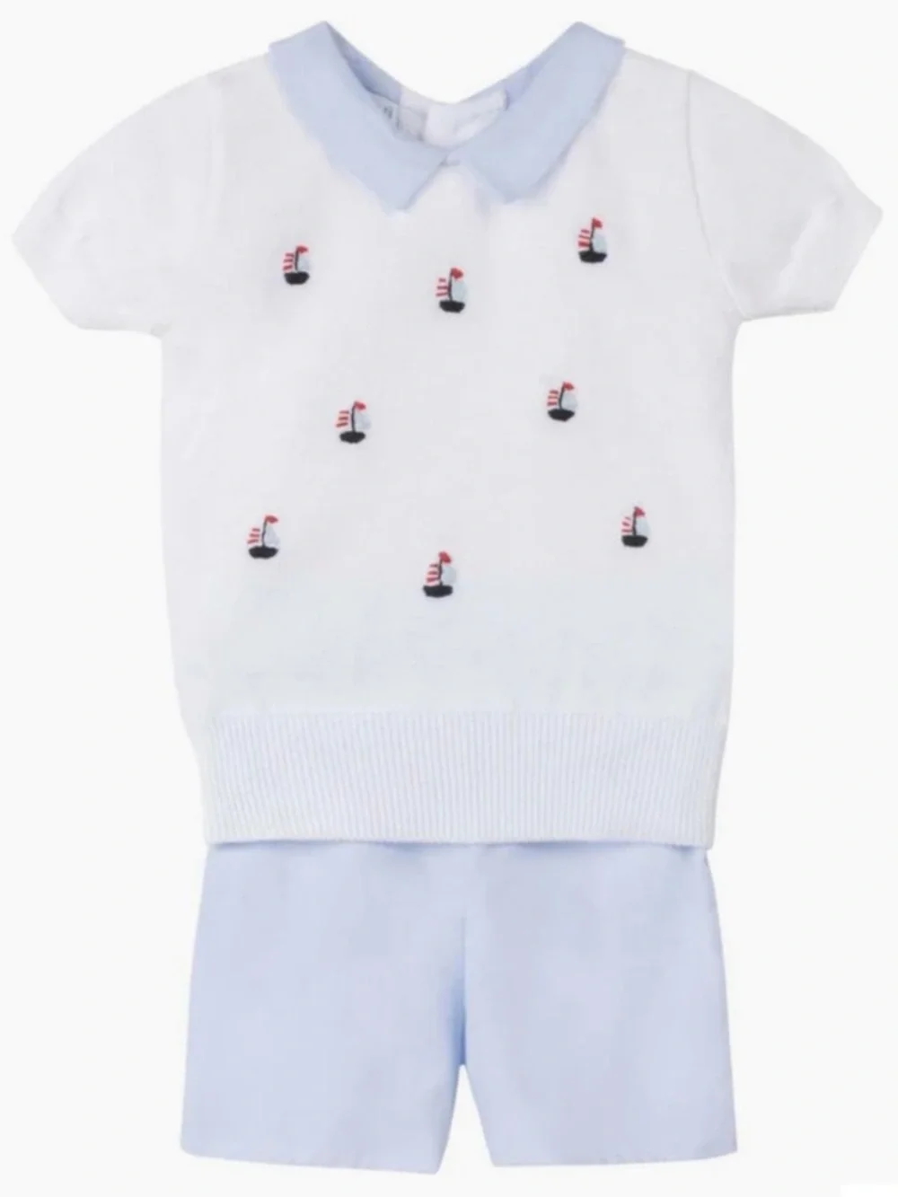 Boys Sailboat Short Sleeve Shorts Sweater Set 24m